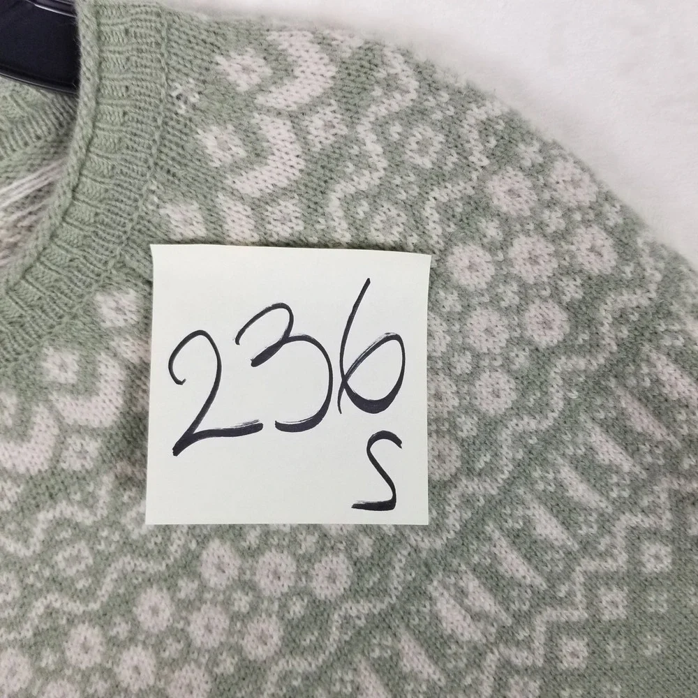 Tabitha Webb Sweater Women Medium Sage Green Fair Isle Lambswool Blend Pullover